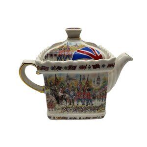 James Sadler Pomp & Ceremony Square English Collector Small Tea Pot Vintage
